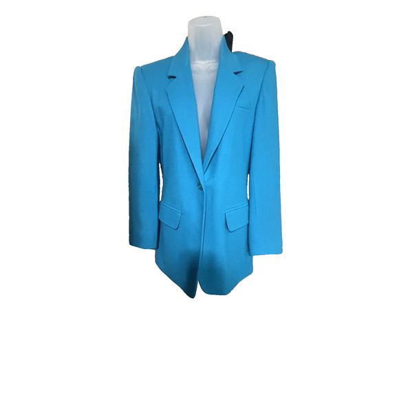 Casual Corner Jackets & Blazers - Womens Sz 6 Blazer Jacket 100% Wool Teal Grannycore Boho Work Professional Prep